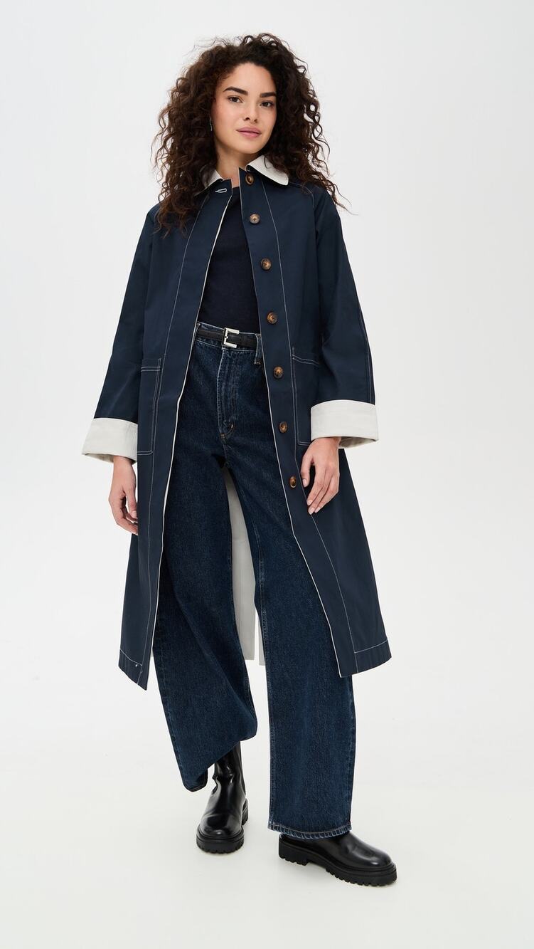 Aligne Barnaby Reversable Blue & Beige Trench Coat Small